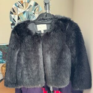 Banana Republic Black Faux Fur Plush Cropped Design Jacket/Cape